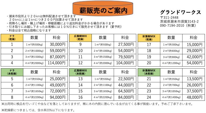 乾燥薪販売のご案内 茨城県潮来市 |